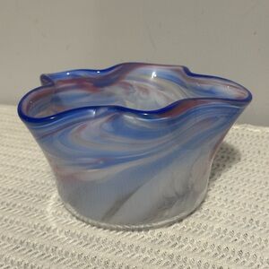 Blue and Pink Swirled Glass Art Bowl